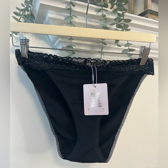 NWT SAVAGE X FENTY COTTON ESSENTIALS LACE TRIM BIKINI / BLACK / SIZE: LARGE - Picture 3 of 5